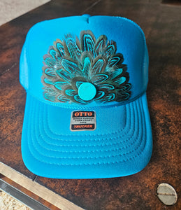 Turquoise feather hat